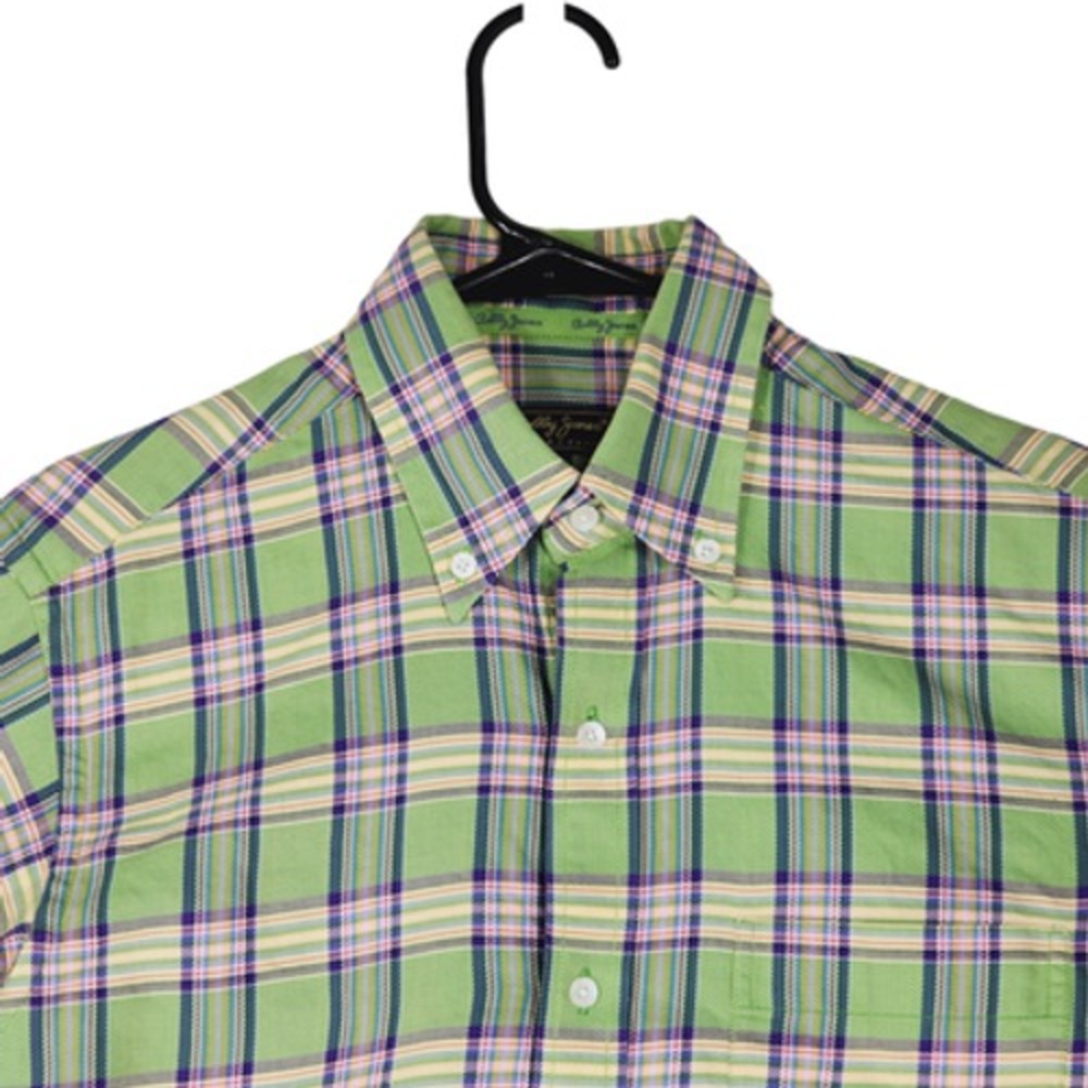 Bobby Jones Collection XS Button Down Shirt Mens 14.5-15 Plaid Green Blue Italy‎ - Picture 8 of 13